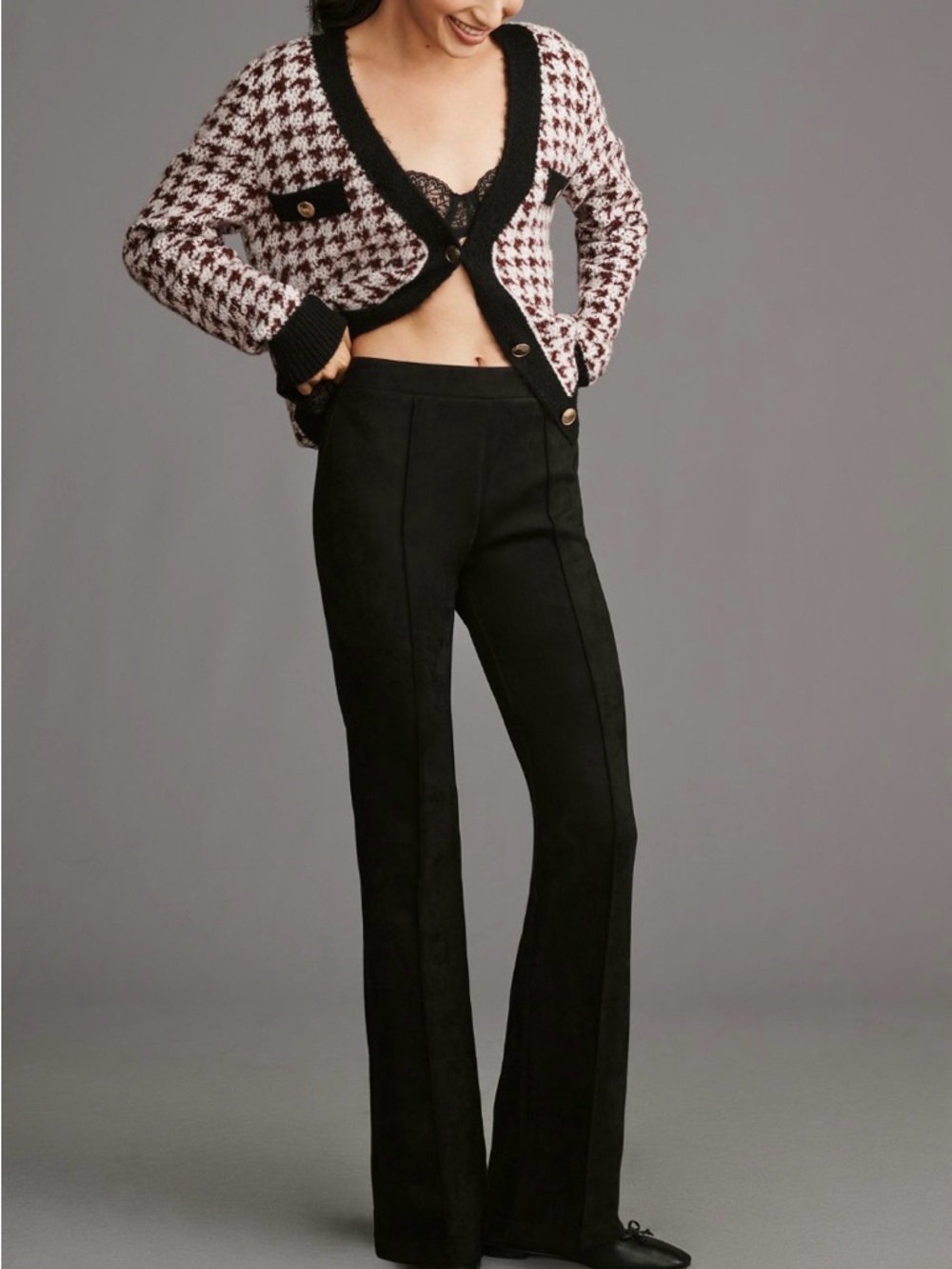 Anthropologie x sanctuary Lana Flare Pants Black suede-like pintucked